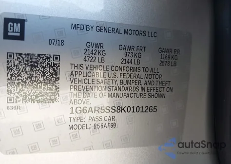 2019 Cadillac Cts Luxury из США, поврежденный, VIN 1G6AR5SS8K0101265